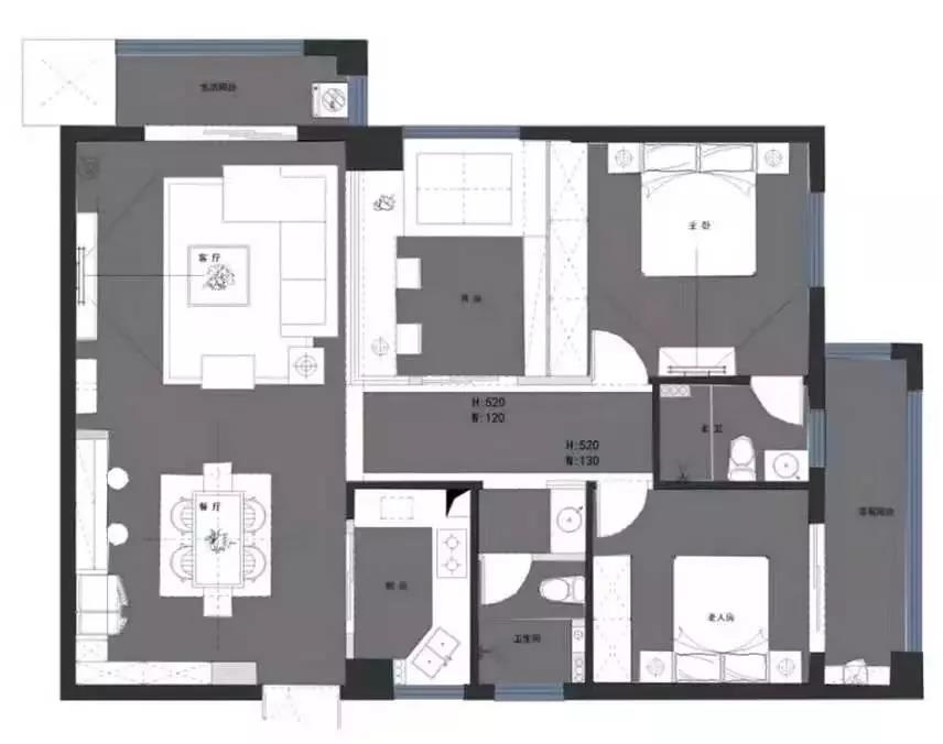 118平的現代風三居室，電視背景墻做得好有個性！